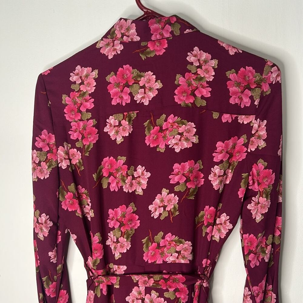 NANETTE LEPORE Women's Burgundy Floral Print Button Down Shirt Dress NWT Size 4 - Picture 8 of 9